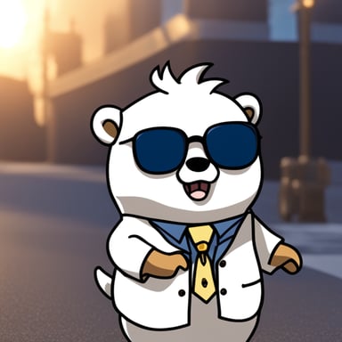Go Blue Gopher, styled with white anime hair, black sunglasses, and a white shirt, takes on the role of Gojo Satoru.