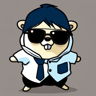 Go Blue Gopher, styled with white anime hair, black sunglasses, and a white shirt, takes on the role of Gojo Satoru.