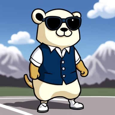 Go Blue Gopher, styled with white anime hair, black sunglasses, and a white shirt, takes on the role of Gojo Satoru.