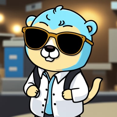 Go Blue Gopher, styled with white anime hair, black sunglasses, and a white shirt, takes on the role of Gojo Satoru.