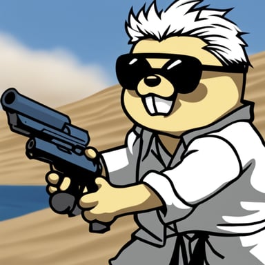 Go Blue Gopher, styled with white anime hair, black sunglasses, and a white shirt, takes on the role of Gojo Satoru.