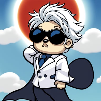 Go Blue Gopher, styled with white anime hair, black sunglasses, and a white shirt, takes on the role of Gojo Satoru.