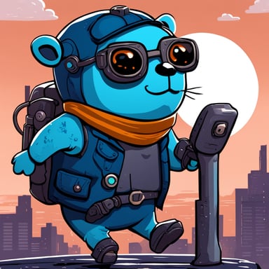 A cool-looking blue cyberpunk Go Blue Gopher hacking, while being a bloomer with Halloween decoration.