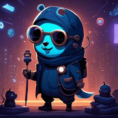 A cool-looking blue cyberpunk Go Blue Gopher hacking, while being a bloomer with Halloween decoration.