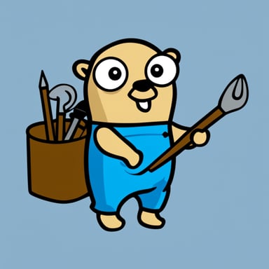 Go Blue Gopher holding many tools like screwdrivers etc.