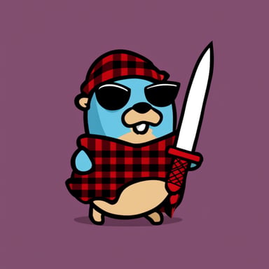 Go Blue Gopher wearing tartan and wielding a sword.