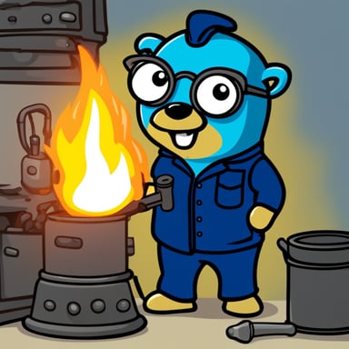 Go blue gopher with a blowtorch