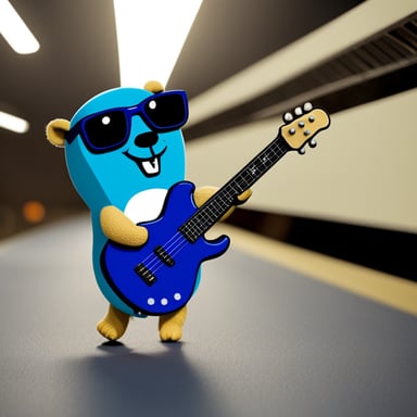 Go blue gopher with bass guitar