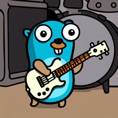 Go blue gopher with bass guitar