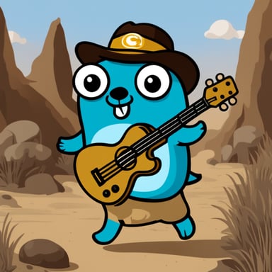 Go blue gopher with bass guitar