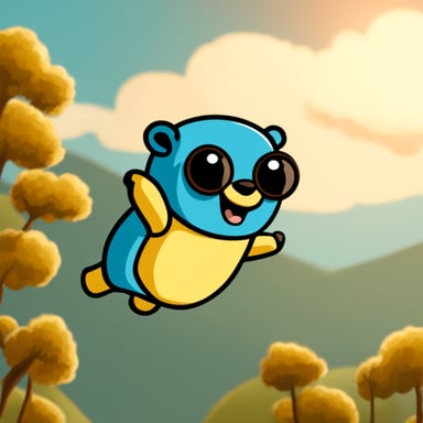Go Blue Gopher goes skydiving, soaring through the sky with excitement.