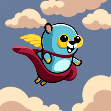 Go Blue Gopher goes skydiving, soaring through the sky with excitement.