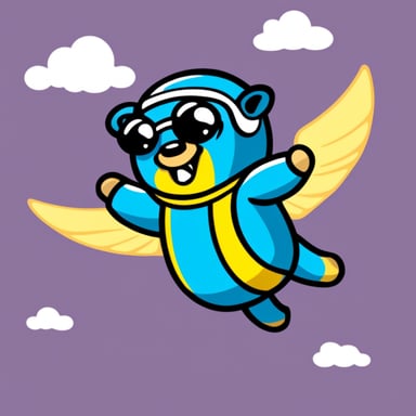 Go Blue Gopher goes skydiving, soaring through the sky with excitement.