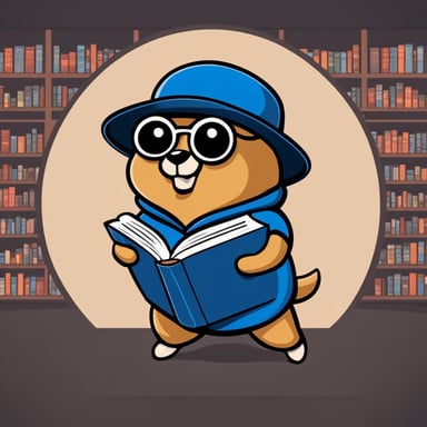 Create a logo for a GitHub organization focused on API libraries written in Go, featuring Go Blue Gopher in a library, embodying the mascot of Go with a unique blue twist.