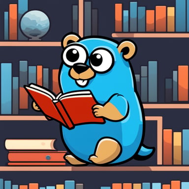 Create a logo for a GitHub organization focused on API libraries written in Go, featuring Go Blue Gopher in a library, embodying the mascot of Go with a unique blue twist.