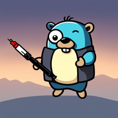 2D Go Blue Gopher with big syringe