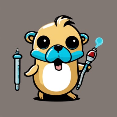 2D Go Blue Gopher with big syringe and evil face.