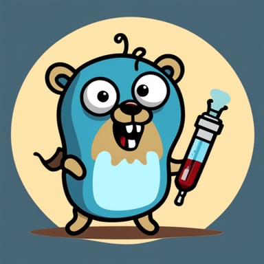 2D Go Blue Gopher with big syringe and evil face.