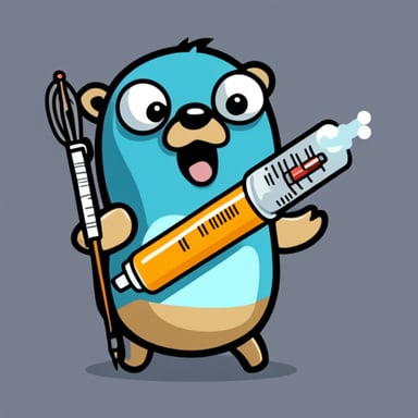 2D Go Blue Gopher with big syringe and evil face.