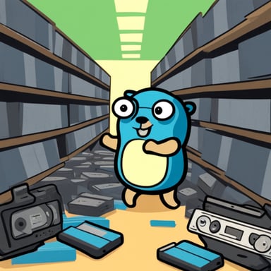 Go Blue Gopher surrounded by VHS tapes