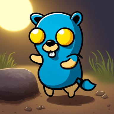 Go Blue Gopher, resembling a close gopher mascot but with a cat tail, ears, and whiskers.