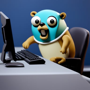 Go Blue Gopher angrily typing away in a terminal, background absent.