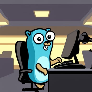 Go Blue Gopher angrily typing away in a terminal, background absent.