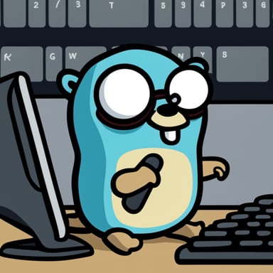 Go Blue Gopher angrily typing away in a terminal, background absent.