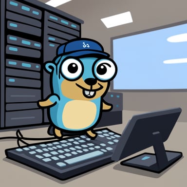 Go Blue Gopher managing tasks in the CPU and memory.