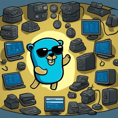 Go Blue Gopher managing tasks in the CPU and memory.