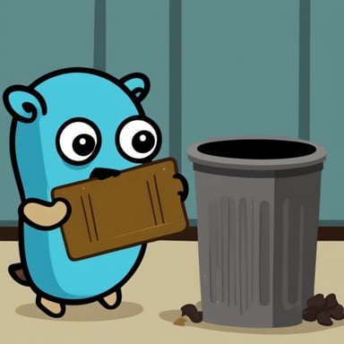 Go Blue Gopher digging in a trash can.