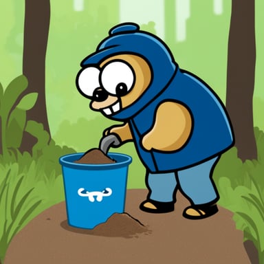 Go Blue Gopher digging in a trash can.