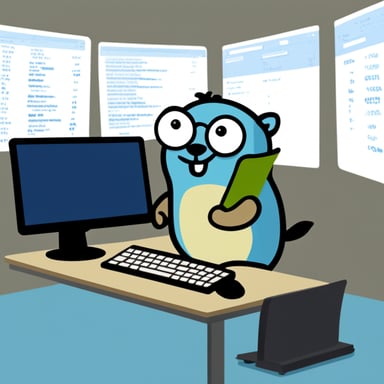 Go Blue Gopher analyzing a list on a computer screen.