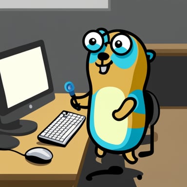Go Blue Gopher analyzing a list on a computer screen.