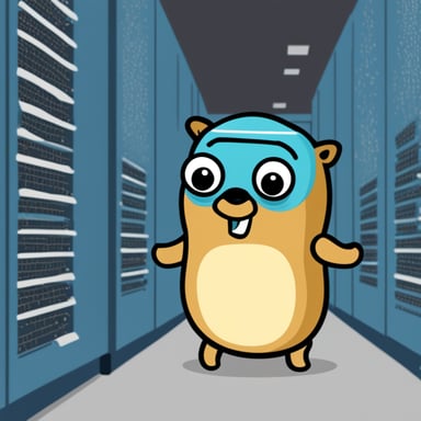 Go Blue Gopher staring at a list inside of a data center.