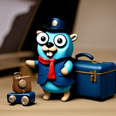 Go Blue Gopher with a traveling suitcase