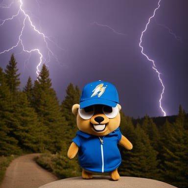 Go Blue Gopher sports a lightning bolt shirt and dons an AWS hat.