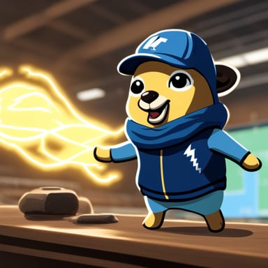 Go Blue Gopher sports a lightning bolt shirt and dons an AWS hat.