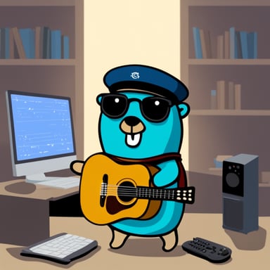 Go Blue Gopher in a beret (not a messenger boy cap) who likes guitars and coding.