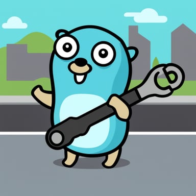 Go Blue Gopher holding a wrench