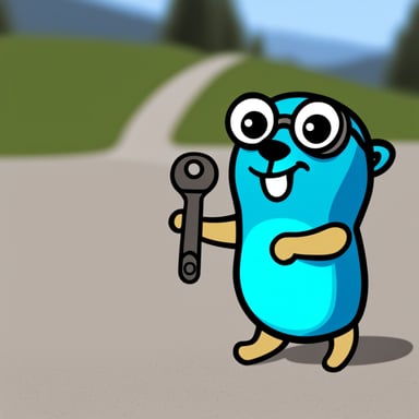 Happy Go Blue Gopher holding a wrench.