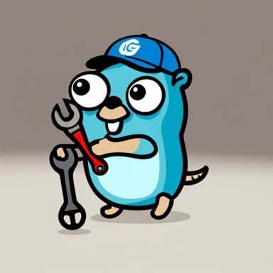 Happy Go Blue Gopher holding a wrench.