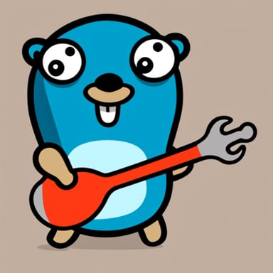 Happy Go Blue Gopher holding a wrench.