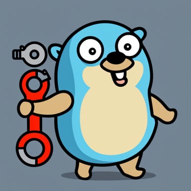 Happy Go Blue Gopher holding a wrench.