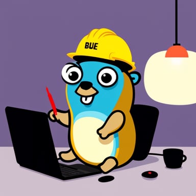 Go Blue Gopher wearing a hard hat doing programming.