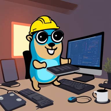 Go Blue Gopher wearing a hard hat doing programming.
