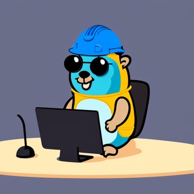 Go Blue Gopher wearing a hard hat doing programming.