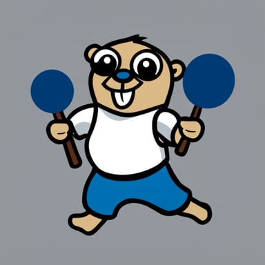 The Go Blue Gopher is muscular in a V shape, wearing a white t-shirt with a V sign on it.