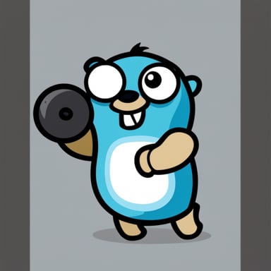 The Go Blue Gopher is muscular in a V shape, wearing a white t-shirt with a V sign on it.