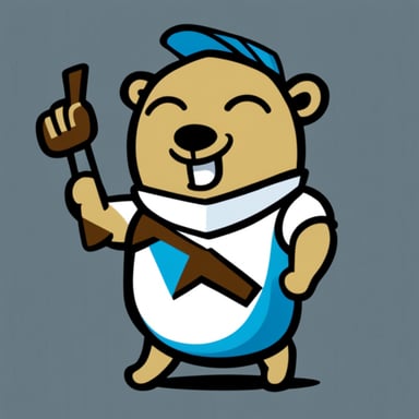 The Go Blue Gopher is muscular in a V shape, wearing a white t-shirt with a V sign on it.